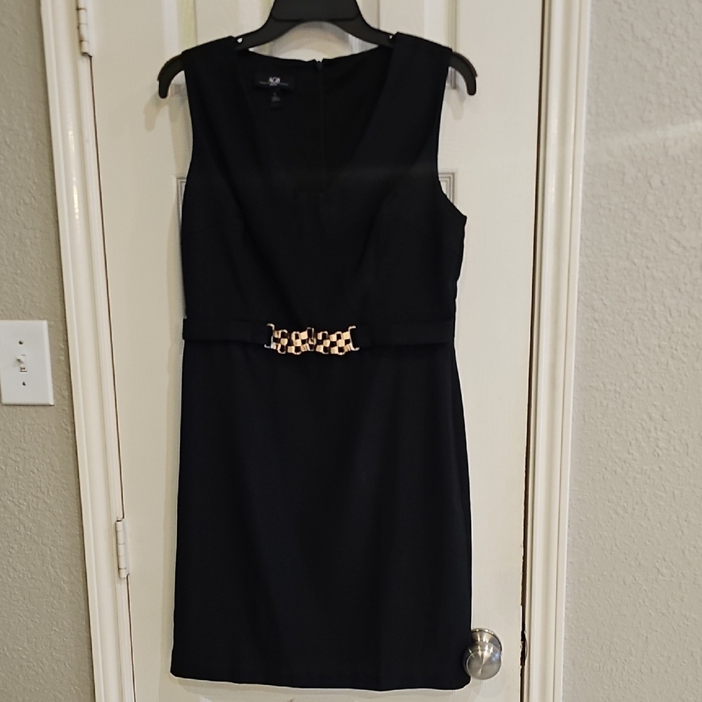 AGB Elegant Black Mini Dress with Gold Accent Belt Size Medium New